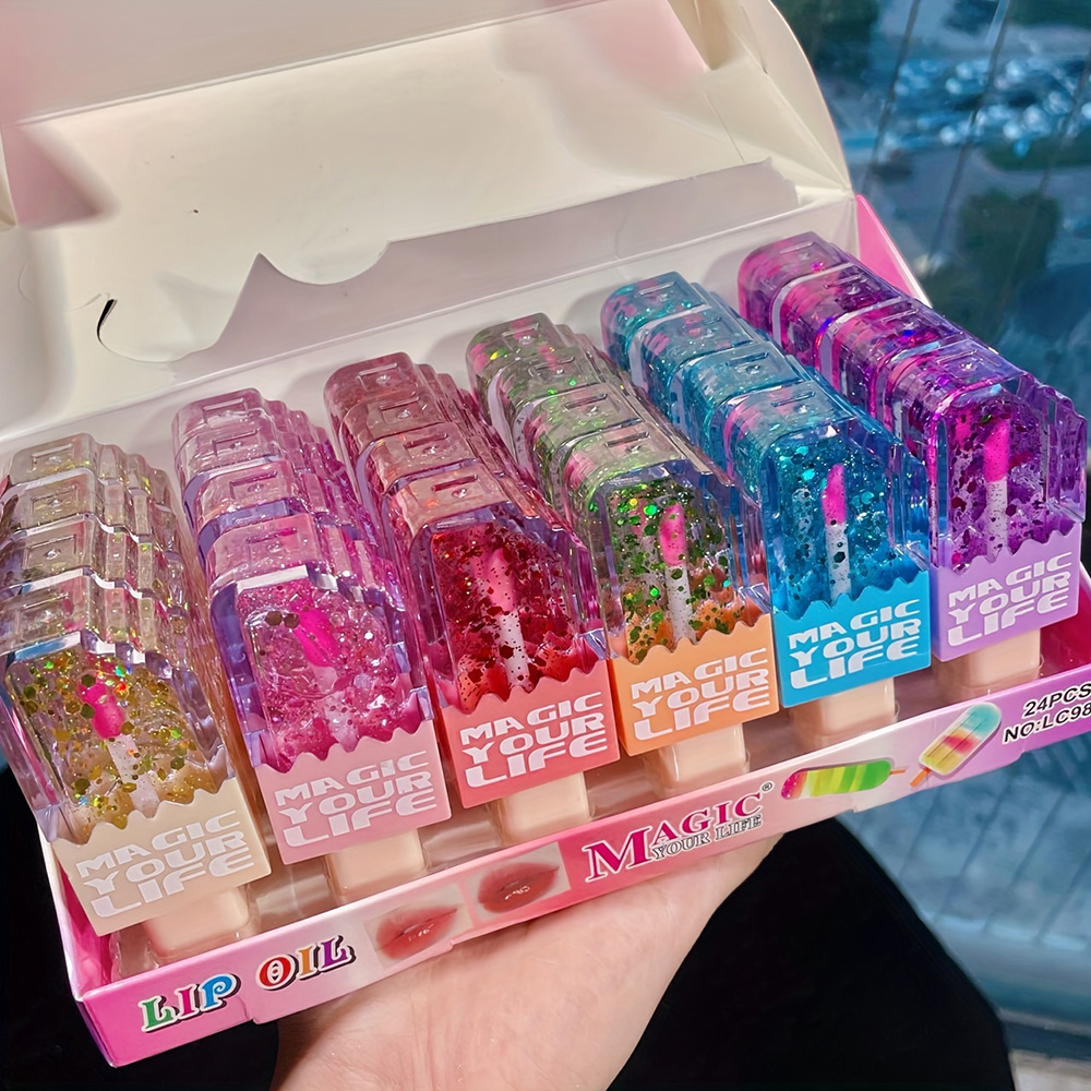 Shea Butter Raw - 24pcs Gloss Labial Colorido com Lantejoulas